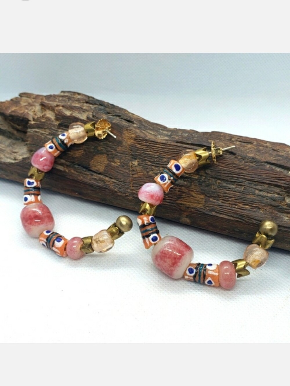 Ulla Johnson Pink and Gold Beaded Hoop Earrings